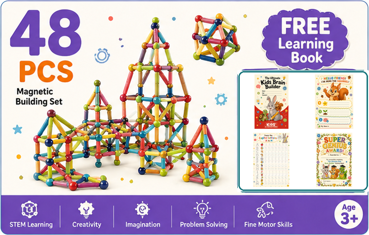 Premium Magnetic Building Blocks for Kids + FREE Learning book