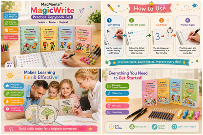 Smart Reusable Magic Practice Copybook Set (4 Books + Pen) + FREE PDF Book