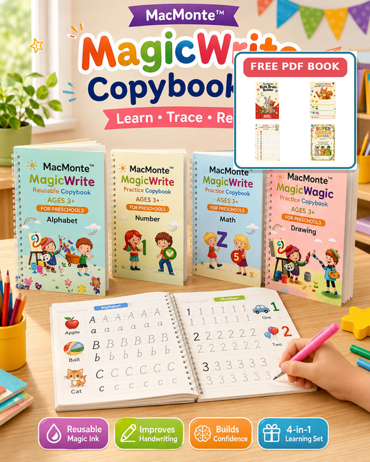 Smart Reusable Magic Practice Copybook Set (4 Books + Pen) + FREE PDF Book