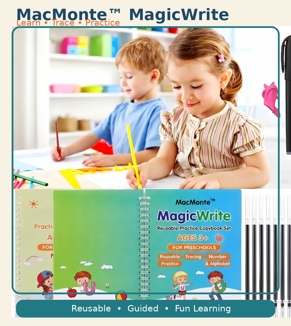 Smart Reusable Magic Practice Copybook Set (4 Books + Pen) + FREE PDF Book