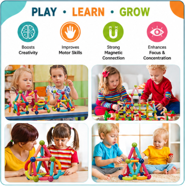 Premium Magnetic Building Blocks for Kids + FREE Learning book