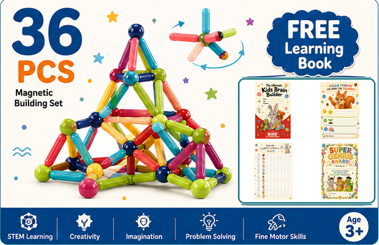 Premium Magnetic Building Blocks for Kids + FREE Learning book