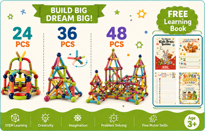 Premium Magnetic Building Blocks for Kids + FREE Learning book
